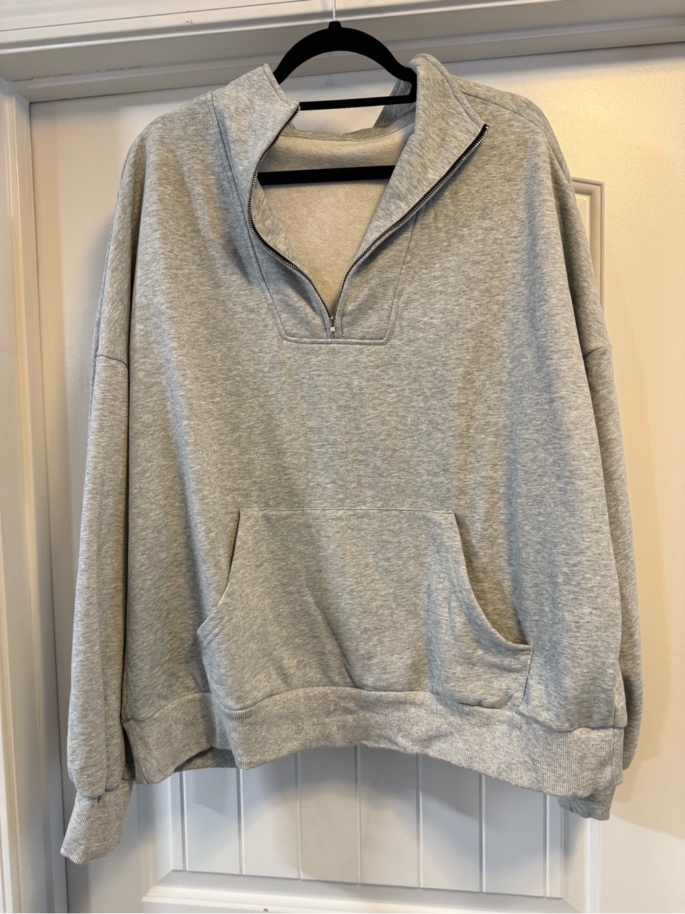 Women's Light Gray Quarter-Zip Pullover Hoodie Sweatshirt